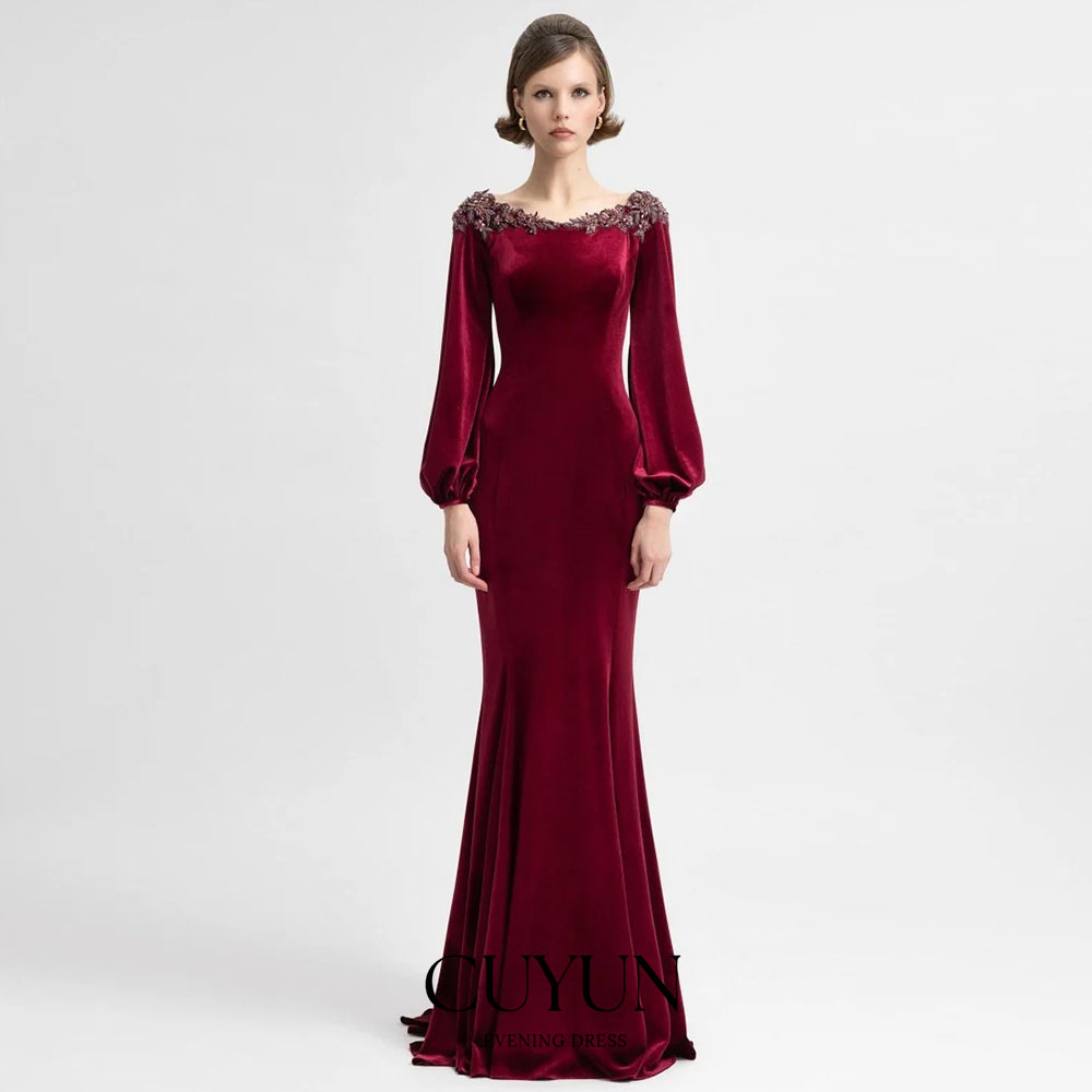 Women'S Formal Dinner Wear - CUYUN personnalisé Semi-sirène bordeaux robe de