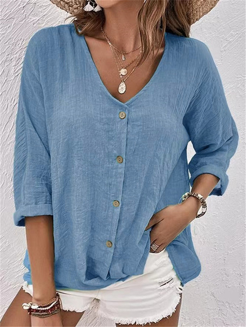 Chemisier uni à boutons élégan - Women Formal Wear Tops avis et prix