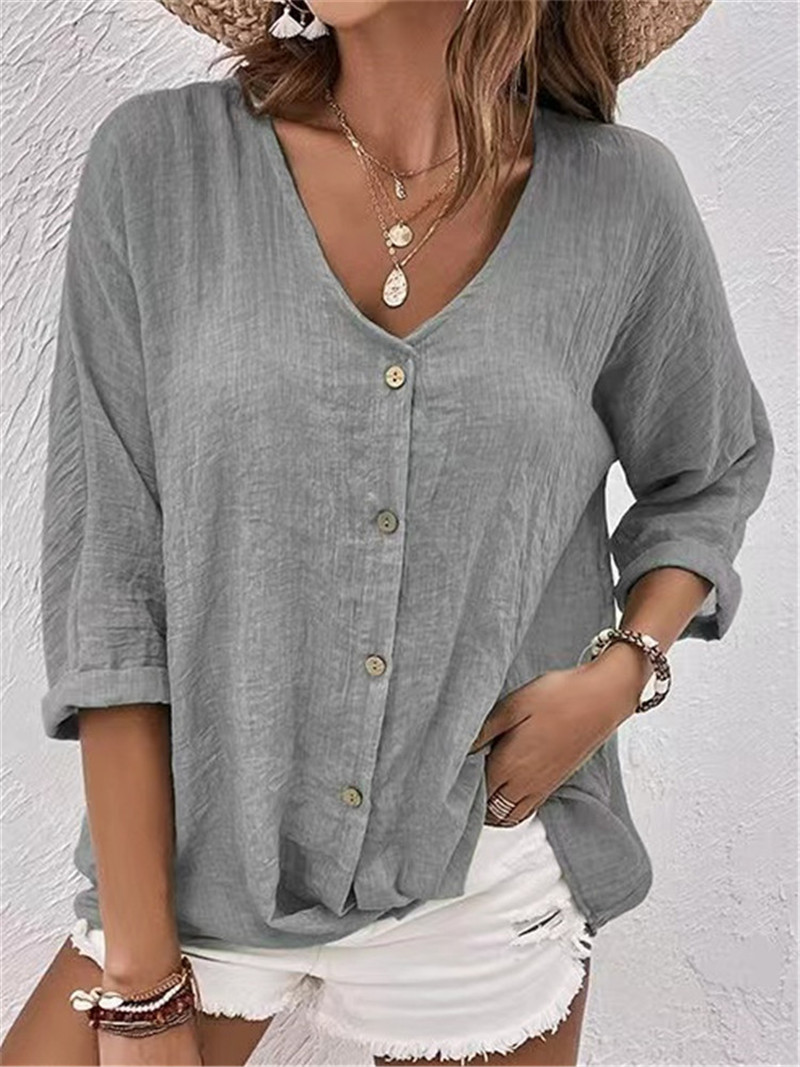 Chemisier uni à boutons élégan - Women Formal Wear Tops avis et prix